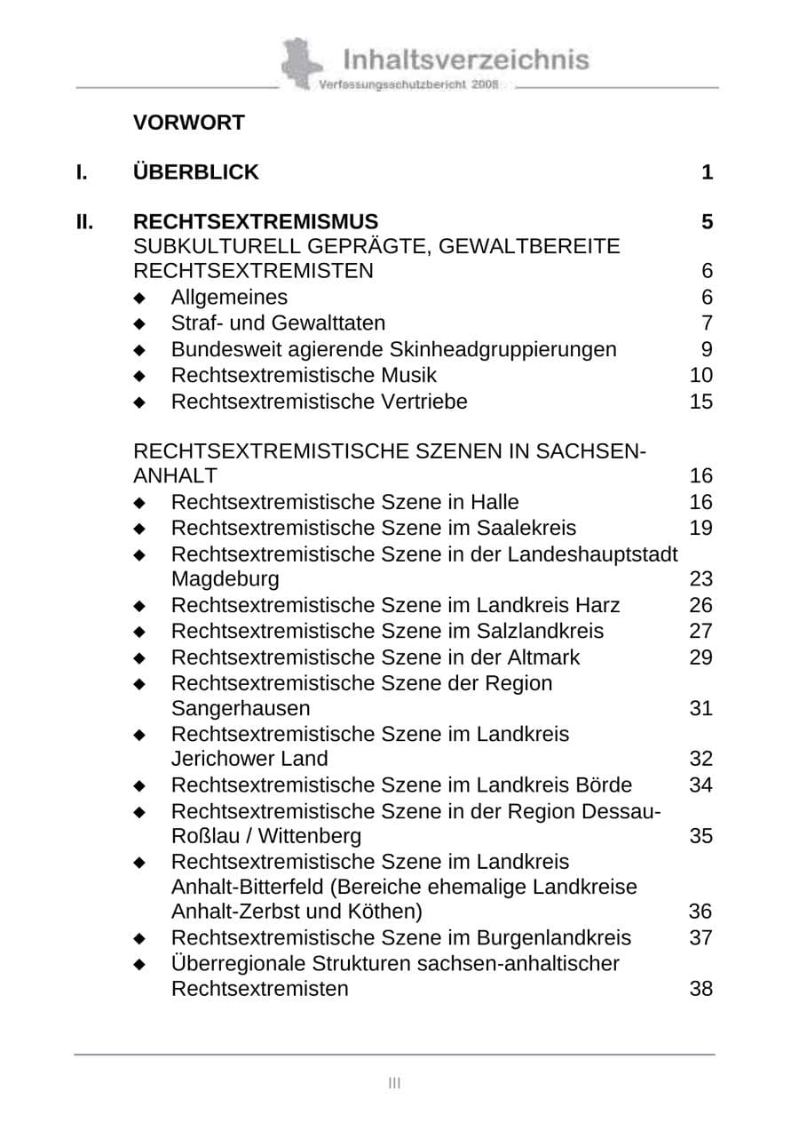 Seite 5 des Verfassungsschutzbericht 2008 Sachsen-Anhalt