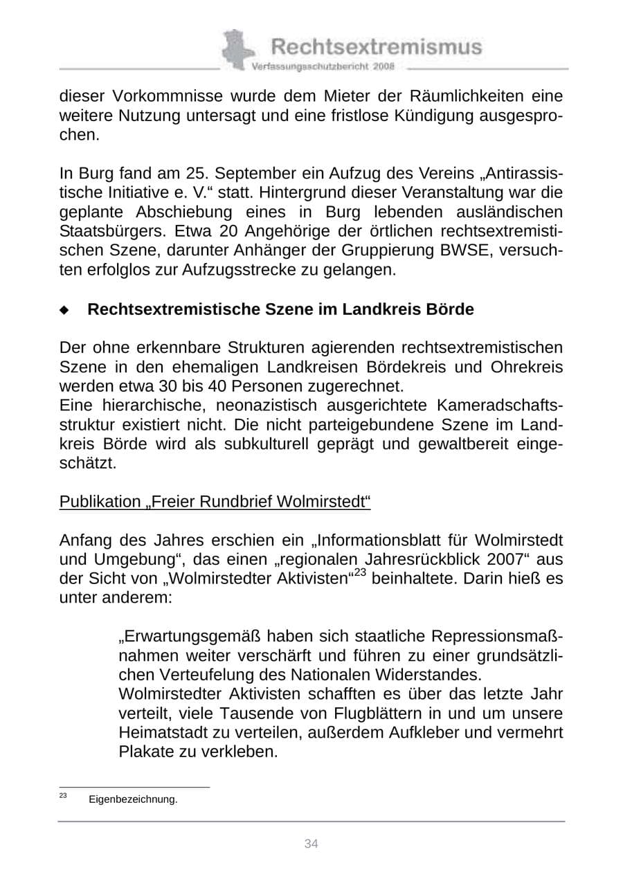Seite 42 des Verfassungsschutzbericht 2008 Sachsen-Anhalt