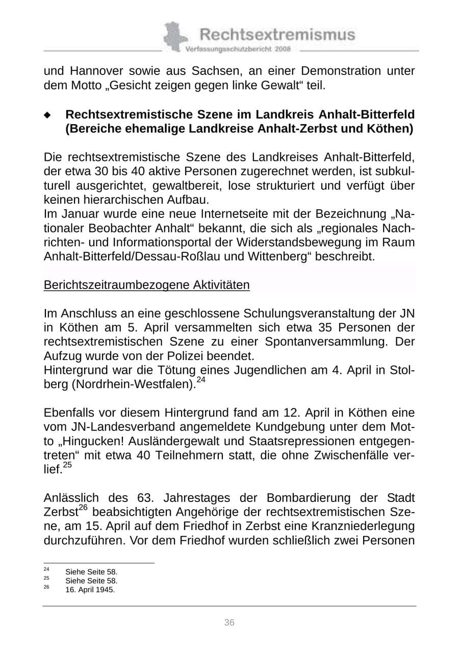 Seite 44 des Verfassungsschutzbericht 2008 Sachsen-Anhalt
