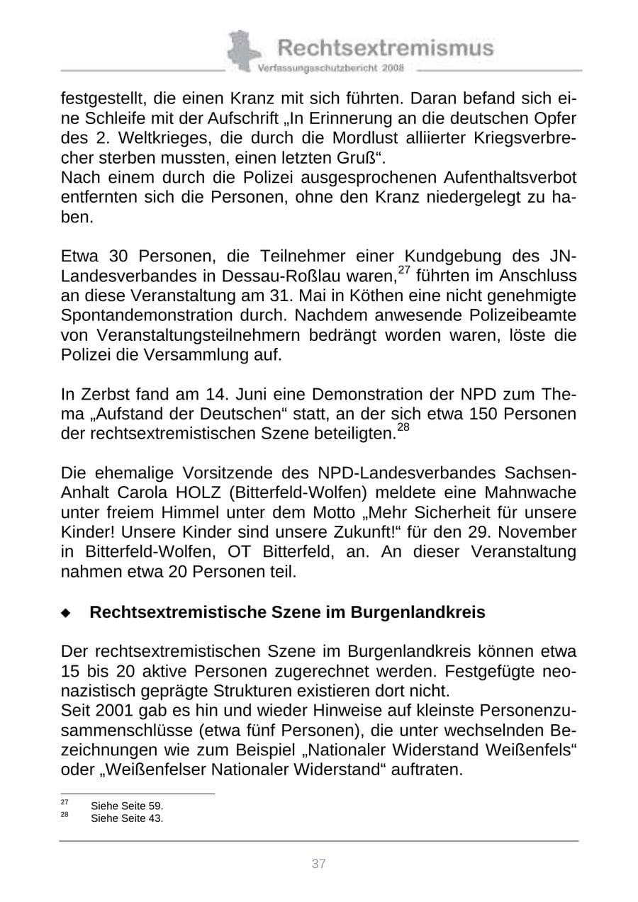 Seite 45 des Verfassungsschutzbericht 2008 Sachsen-Anhalt