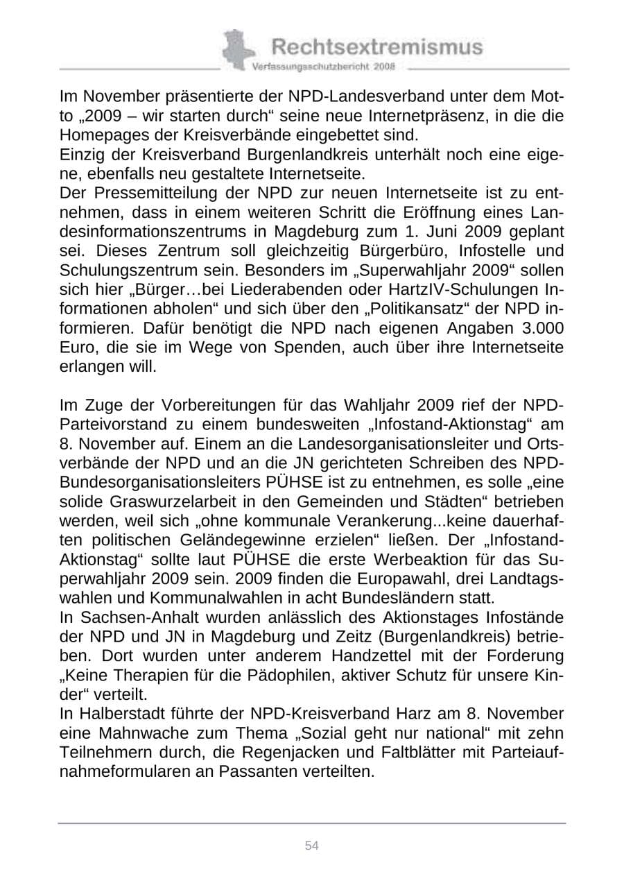 Seite 62 des Verfassungsschutzbericht 2008 Sachsen-Anhalt