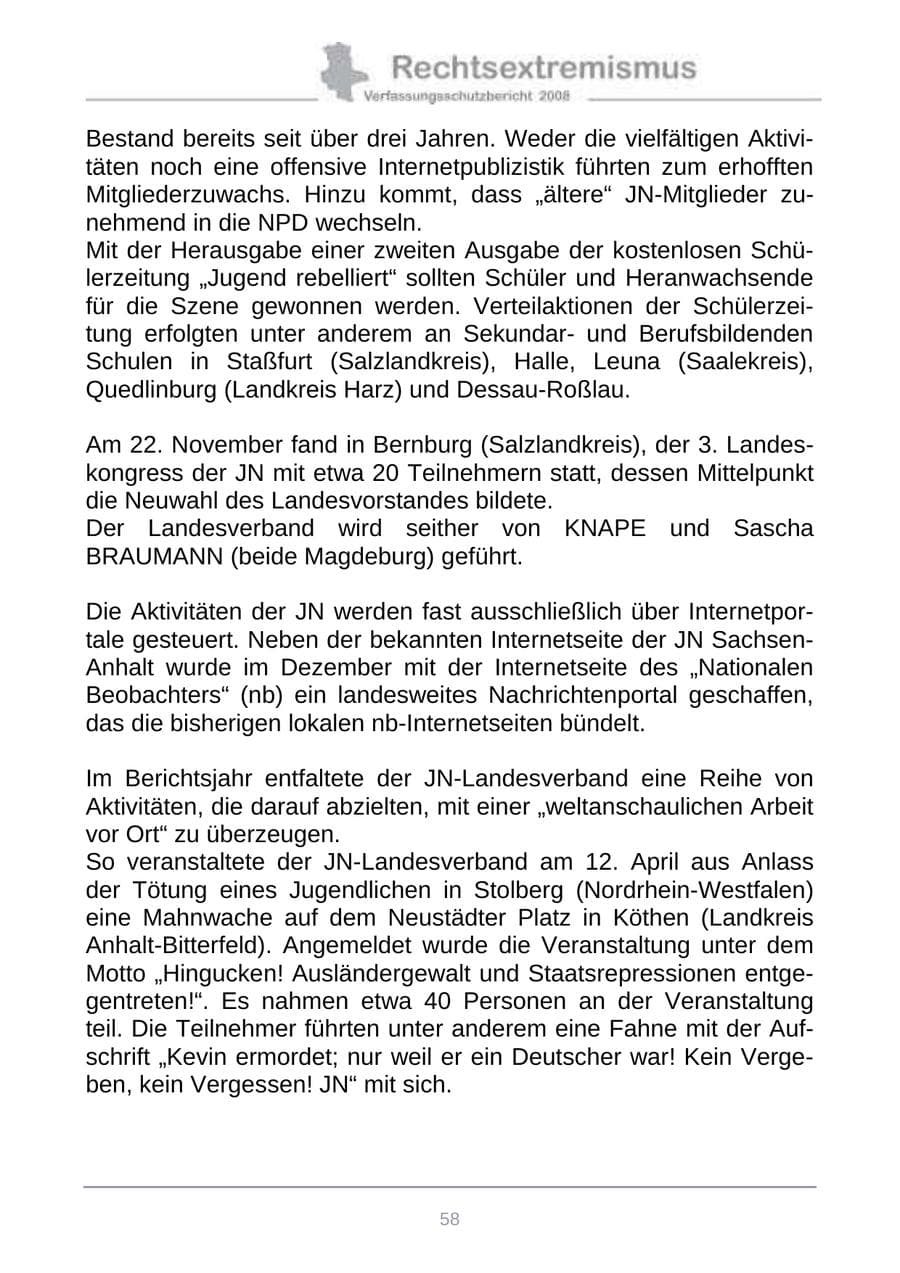 Seite 66 des Verfassungsschutzbericht 2008 Sachsen-Anhalt
