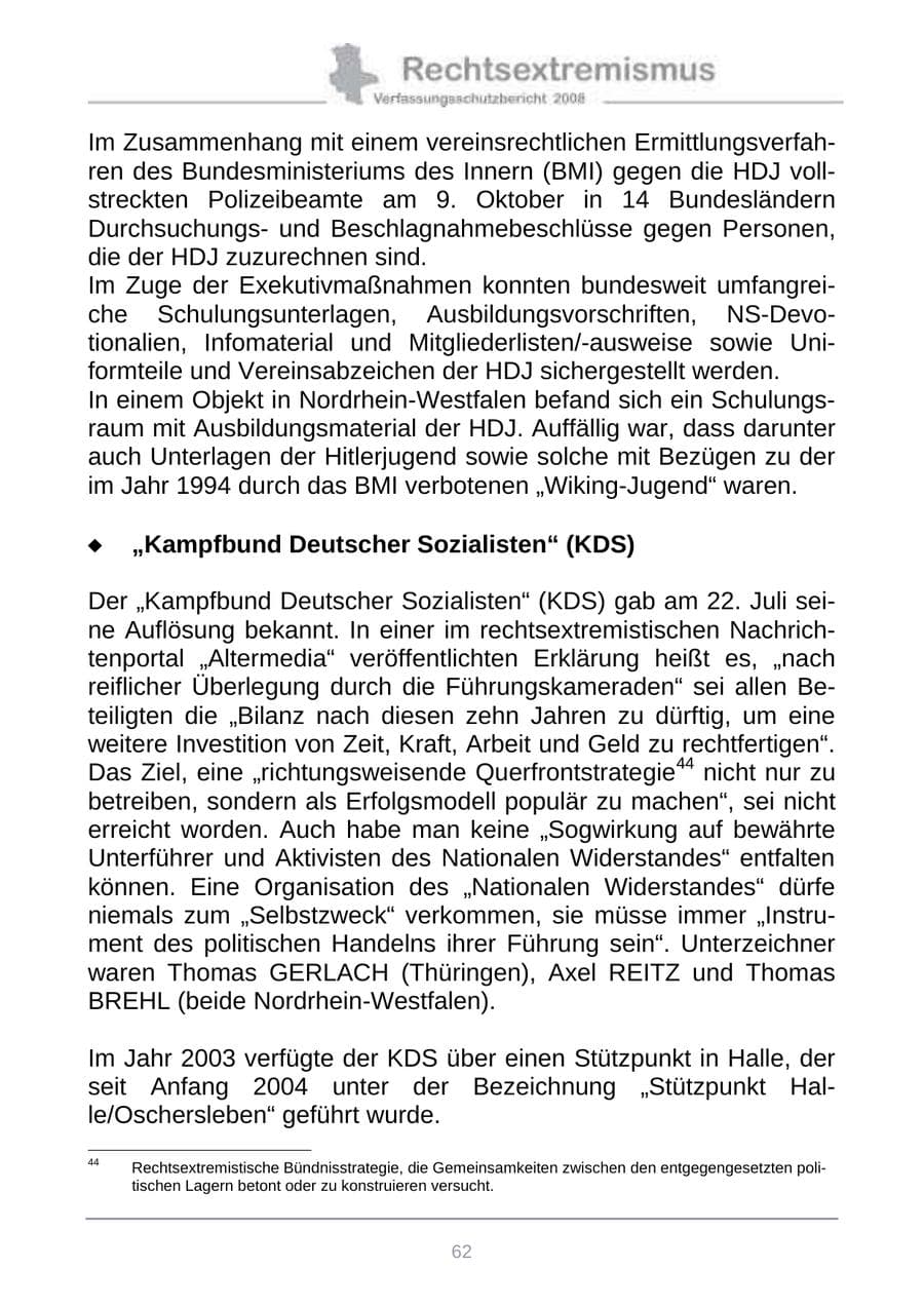 Seite 70 des Verfassungsschutzbericht 2008 Sachsen-Anhalt