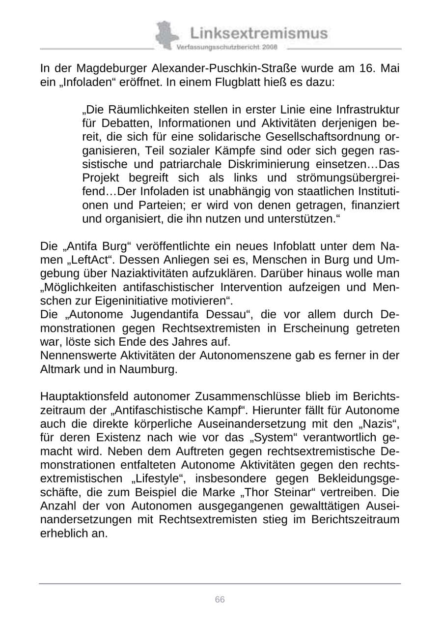 Seite 74 des Verfassungsschutzbericht 2008 Sachsen-Anhalt