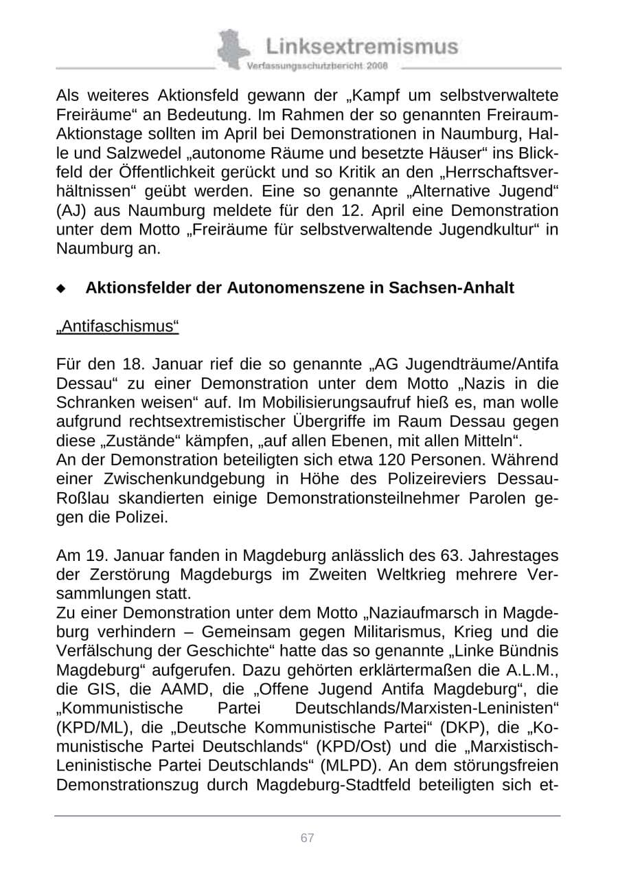 Seite 75 des Verfassungsschutzbericht 2008 Sachsen-Anhalt