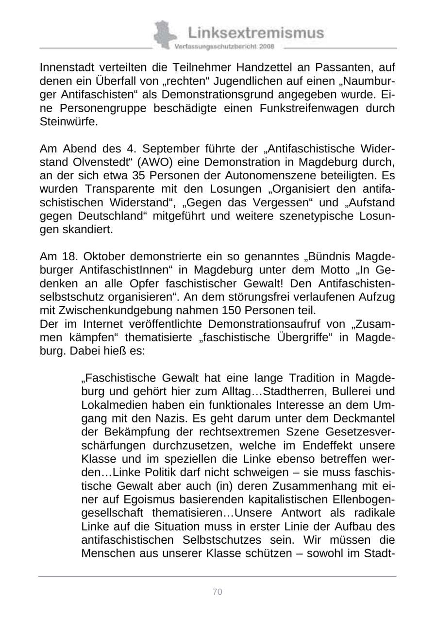 Seite 78 des Verfassungsschutzbericht 2008 Sachsen-Anhalt