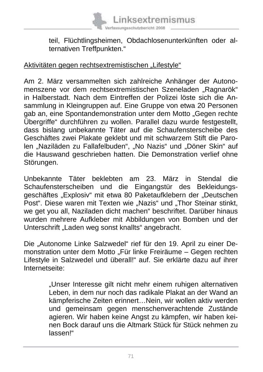 Seite 79 des Verfassungsschutzbericht 2008 Sachsen-Anhalt