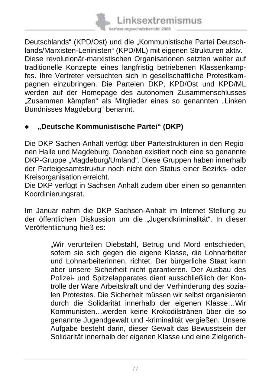 Seite 85 des Verfassungsschutzbericht 2008 Sachsen-Anhalt