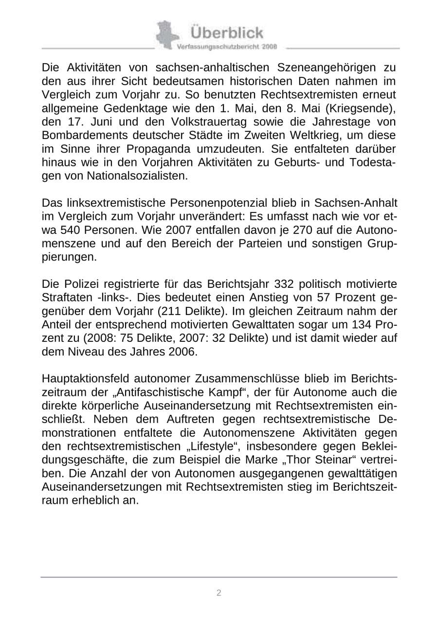 Seite 10 des Verfassungsschutzbericht 2008 Sachsen-Anhalt