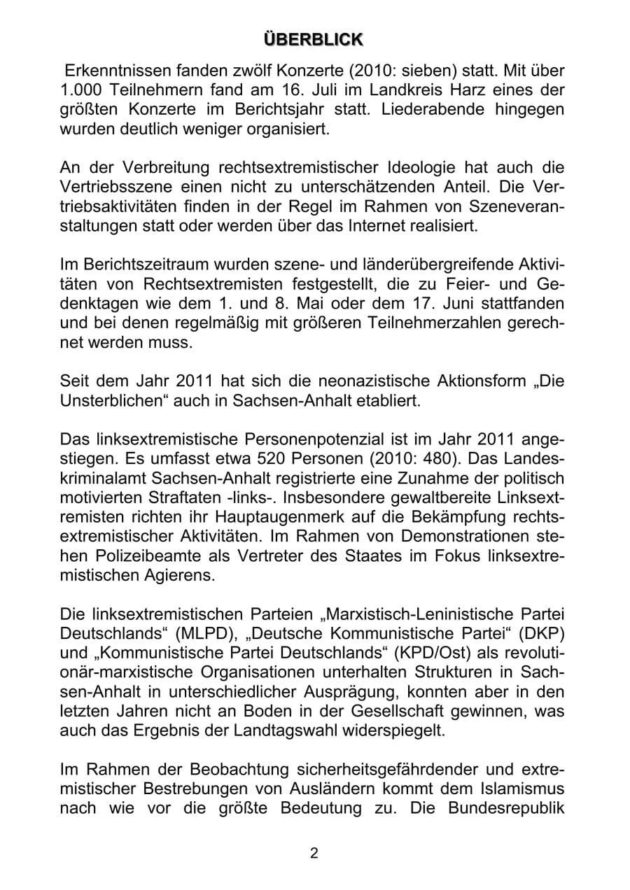 Seite 11 des Verfassungsschutzbericht 2011 Sachsen-Anhalt