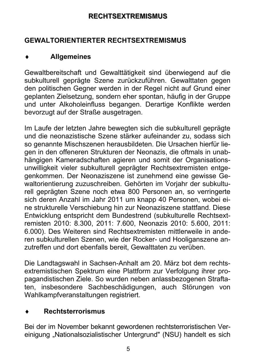 Seite 14 des Verfassungsschutzbericht 2011 Sachsen-Anhalt