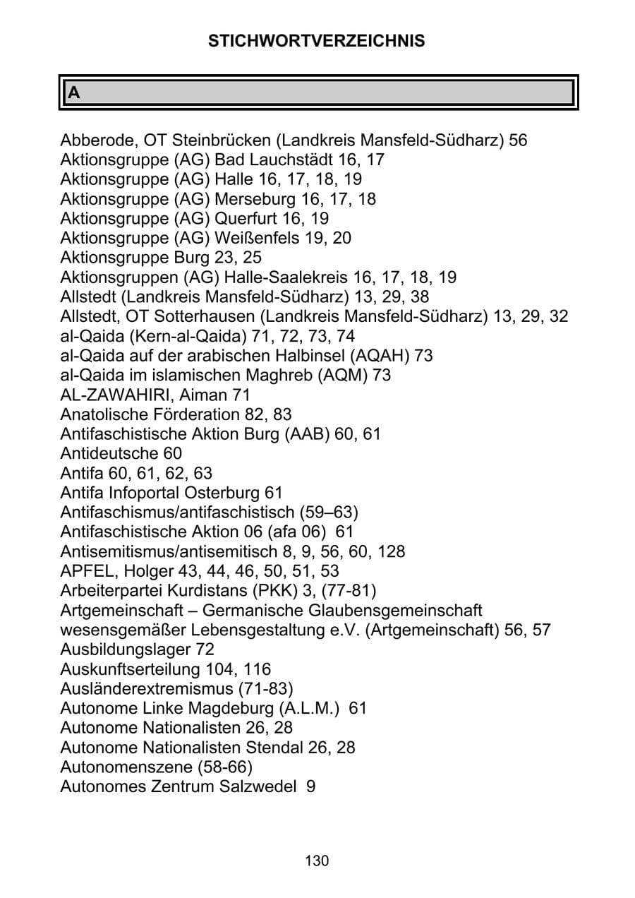 Seite 139 des Verfassungsschutzbericht 2011 Sachsen-Anhalt