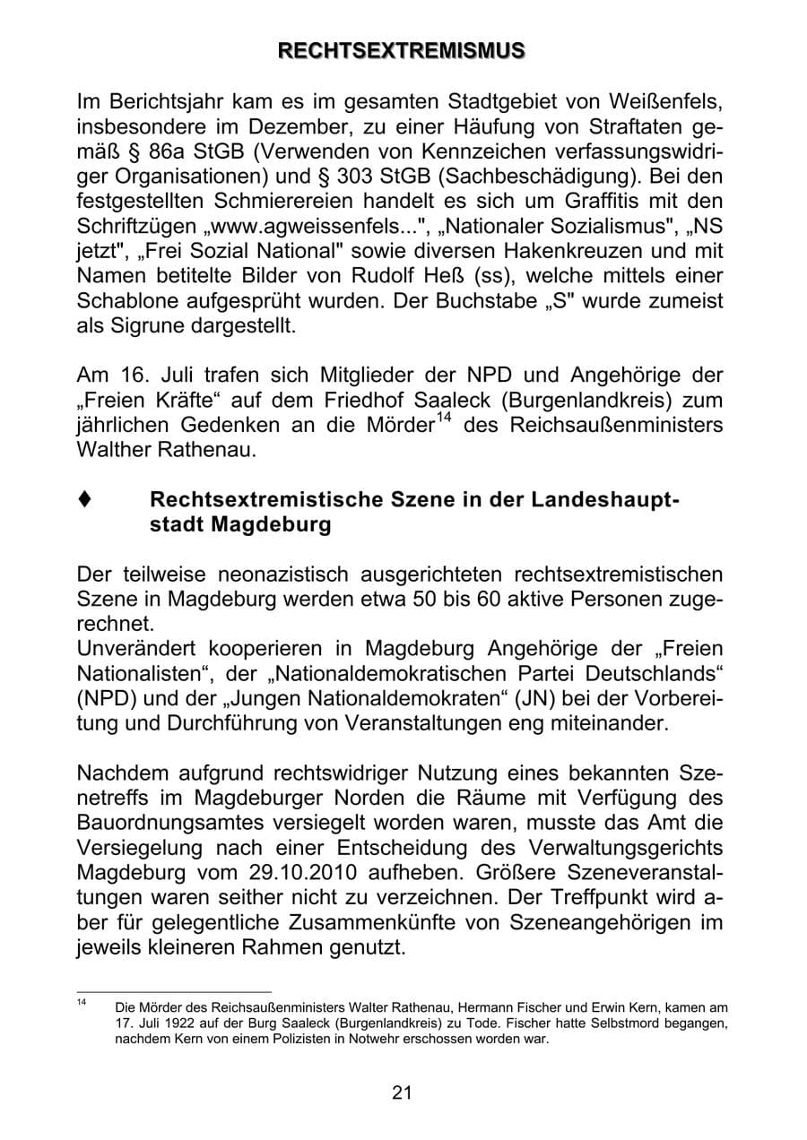 Seite 30 des Verfassungsschutzbericht 2011 Sachsen-Anhalt