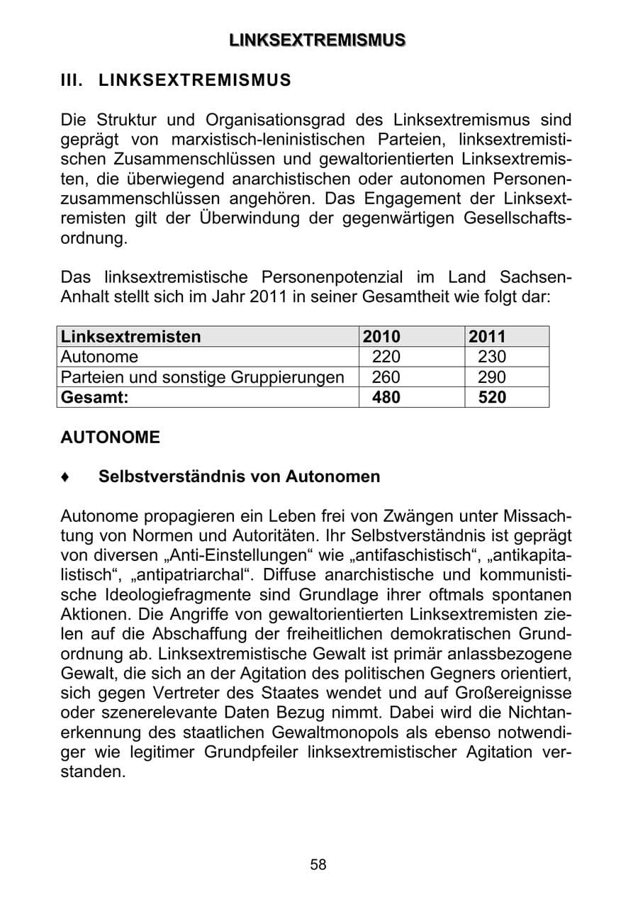 Seite 67 des Verfassungsschutzbericht 2011 Sachsen-Anhalt