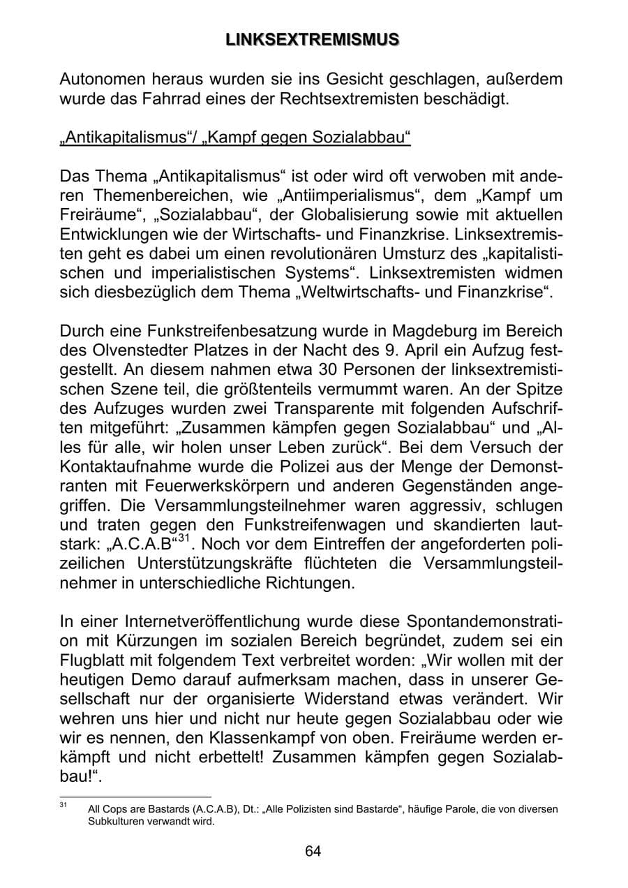 Seite 73 des Verfassungsschutzbericht 2011 Sachsen-Anhalt