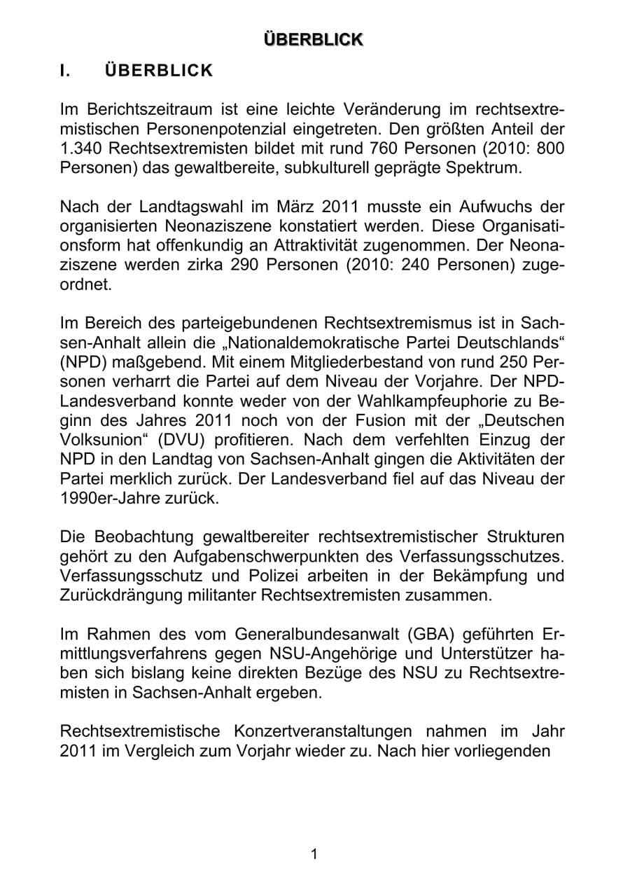 Seite 10 des Verfassungsschutzbericht 2011 Sachsen-Anhalt