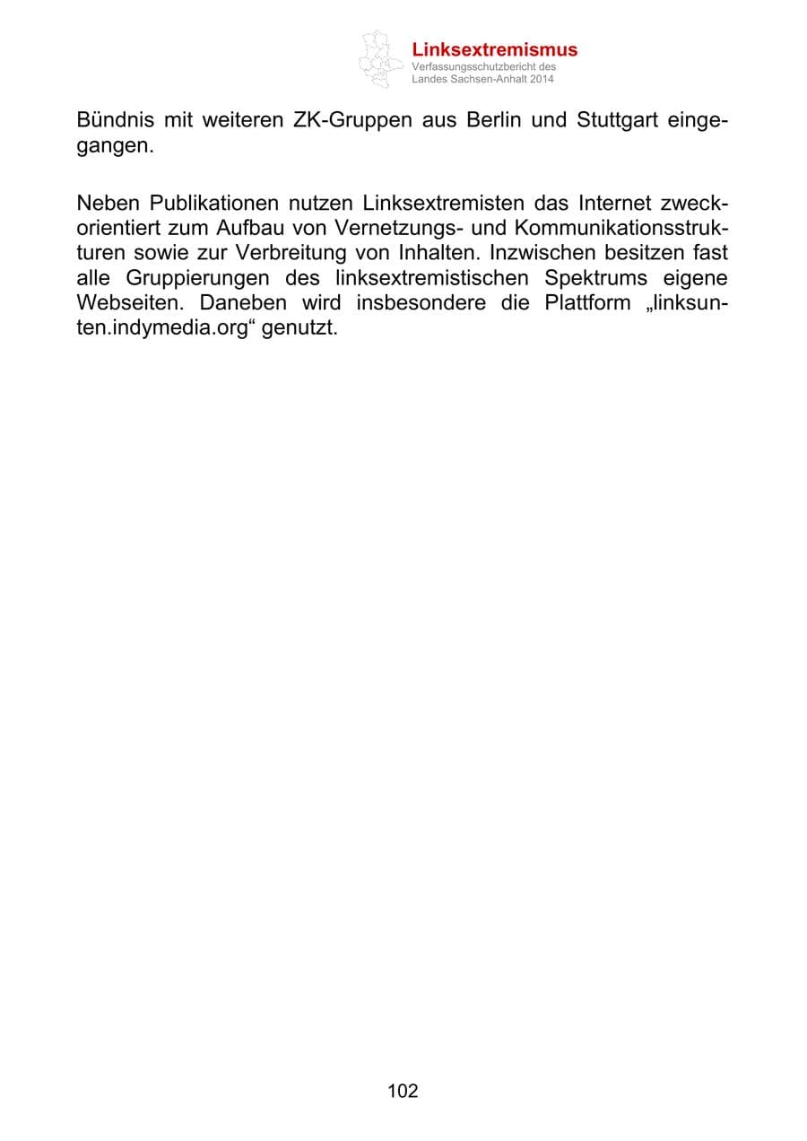 Seite 102 des Verfassungsschutzbericht 2014 Sachsen-Anhalt