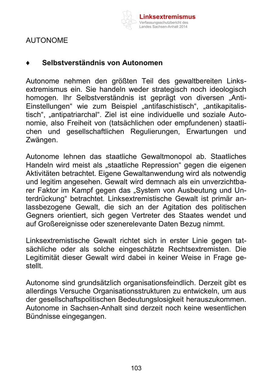 Seite 103 des Verfassungsschutzbericht 2014 Sachsen-Anhalt