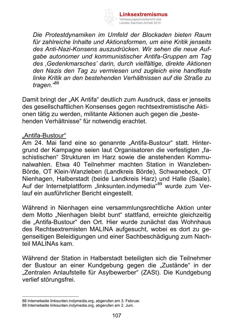 Seite 107 des Verfassungsschutzbericht 2014 Sachsen-Anhalt