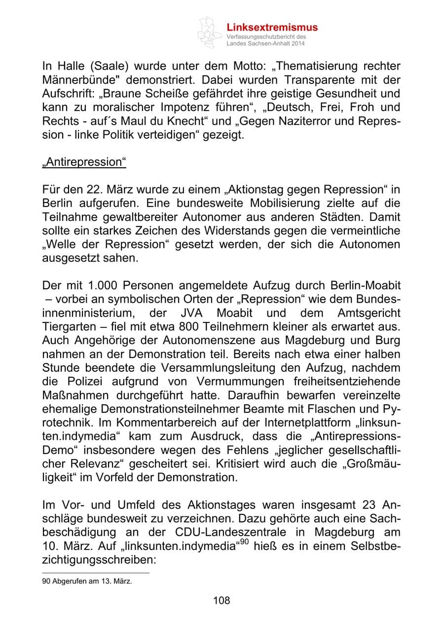 Seite 108 des Verfassungsschutzbericht 2014 Sachsen-Anhalt