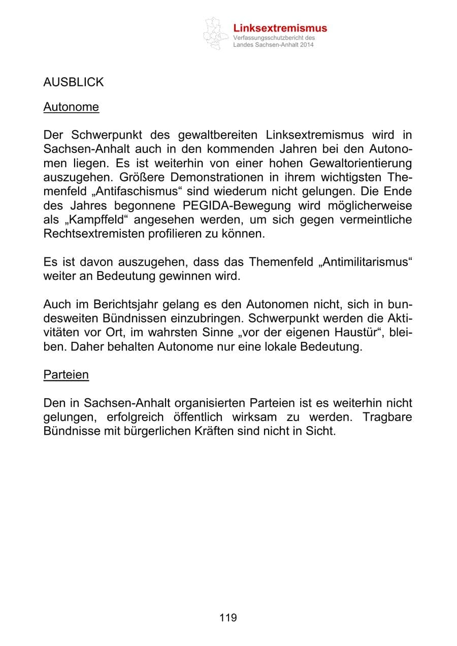 Seite 119 des Verfassungsschutzbericht 2014 Sachsen-Anhalt