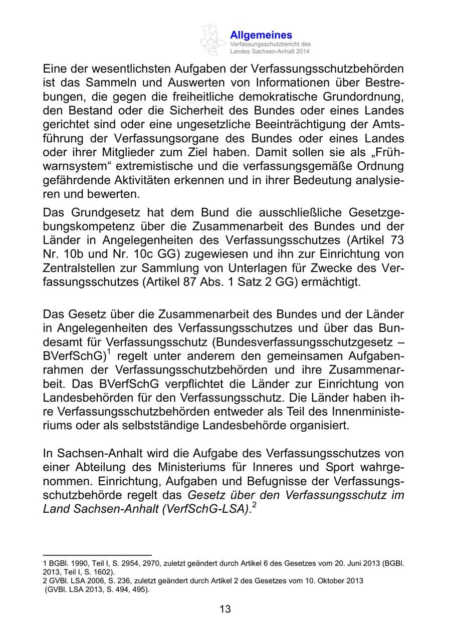 Seite 13 des Verfassungsschutzbericht 2014 Sachsen-Anhalt