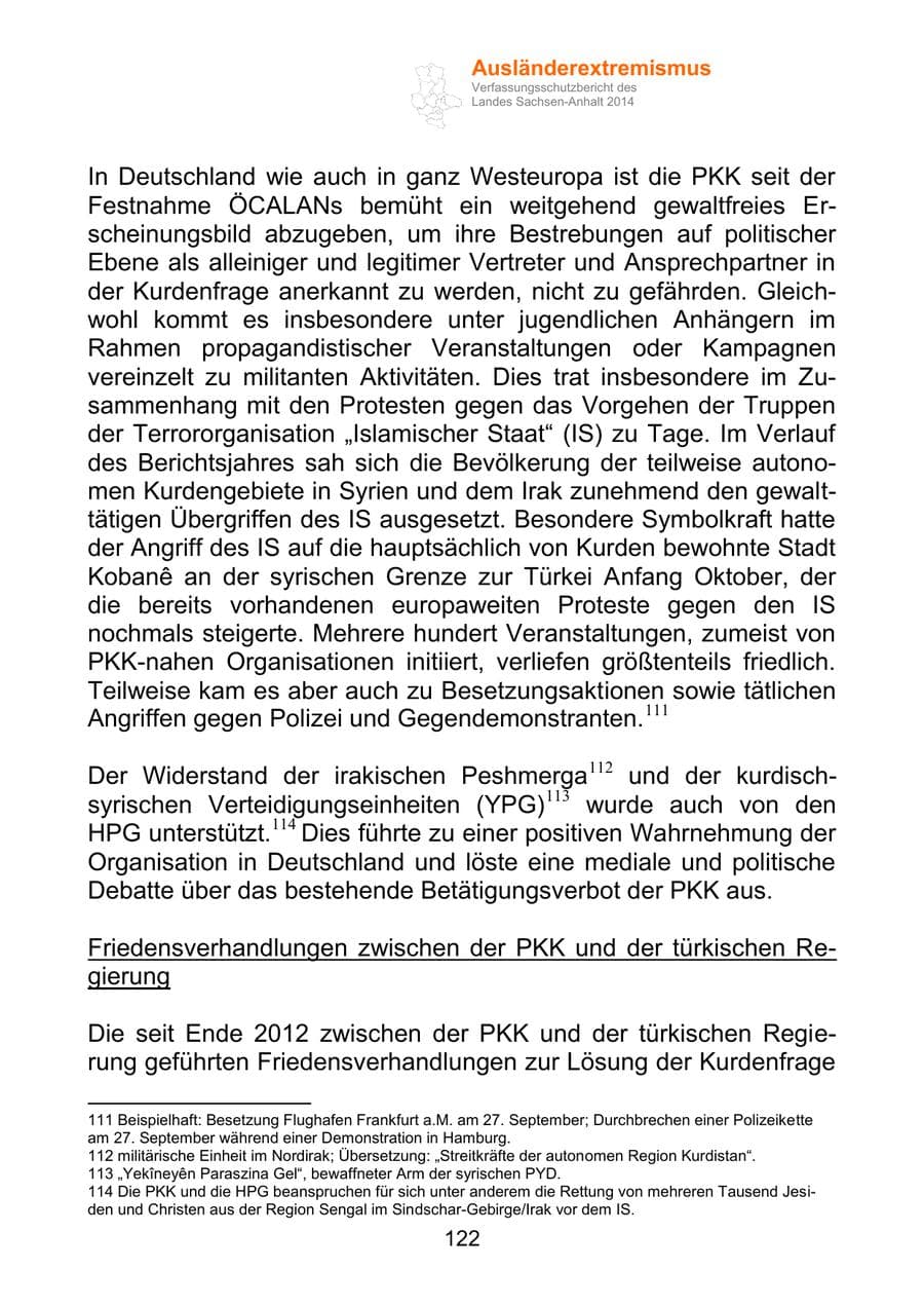 Seite 122 des Verfassungsschutzbericht 2014 Sachsen-Anhalt