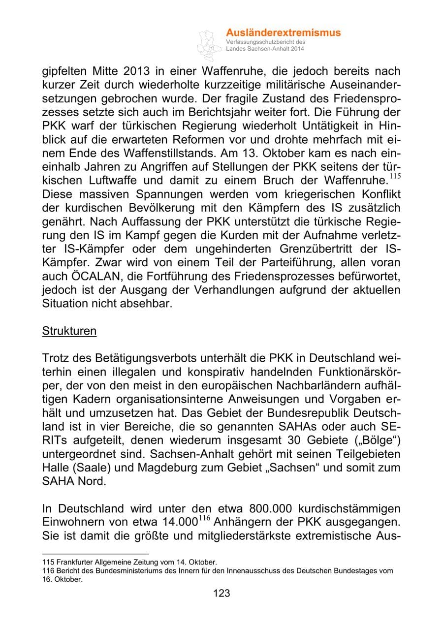 Seite 123 des Verfassungsschutzbericht 2014 Sachsen-Anhalt