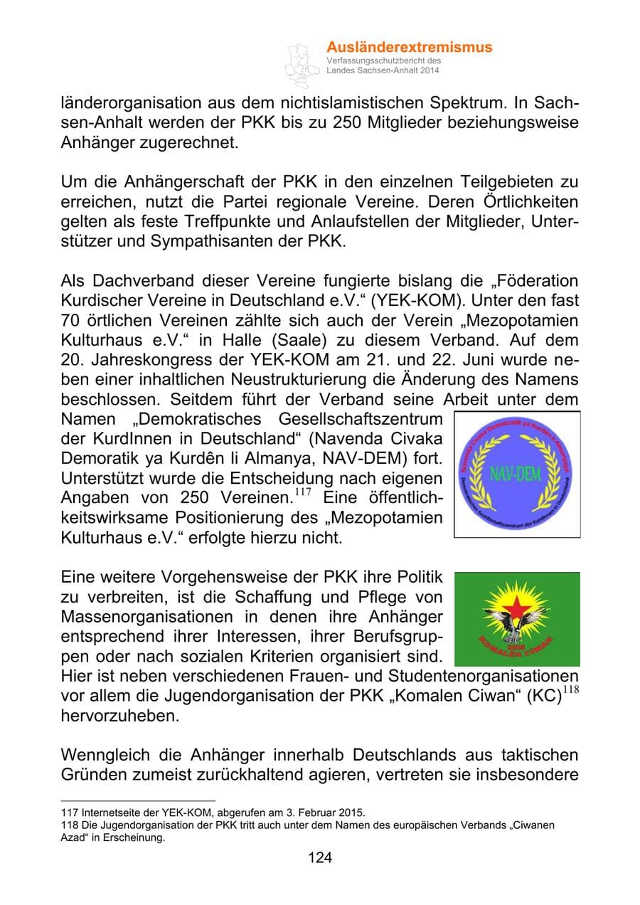 Seite 124 des Verfassungsschutzbericht 2014 Sachsen-Anhalt