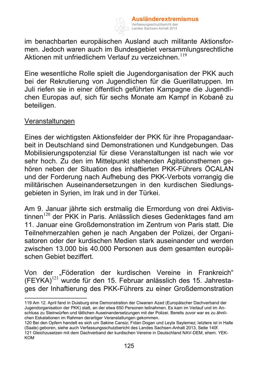 Seite 125 des Verfassungsschutzbericht 2014 Sachsen-Anhalt