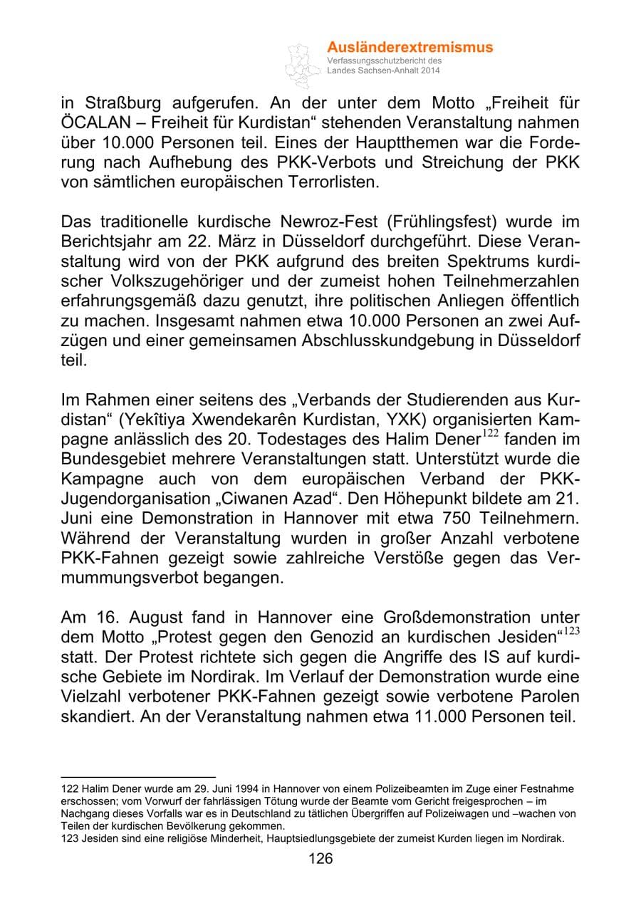 Seite 126 des Verfassungsschutzbericht 2014 Sachsen-Anhalt