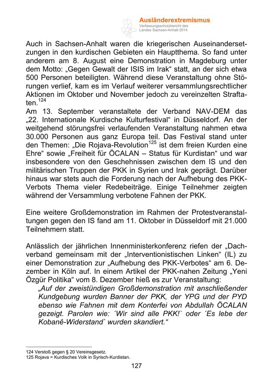 Seite 127 des Verfassungsschutzbericht 2014 Sachsen-Anhalt