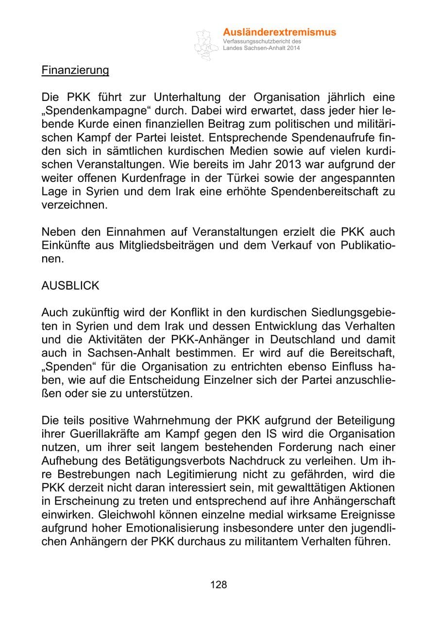 Seite 128 des Verfassungsschutzbericht 2014 Sachsen-Anhalt