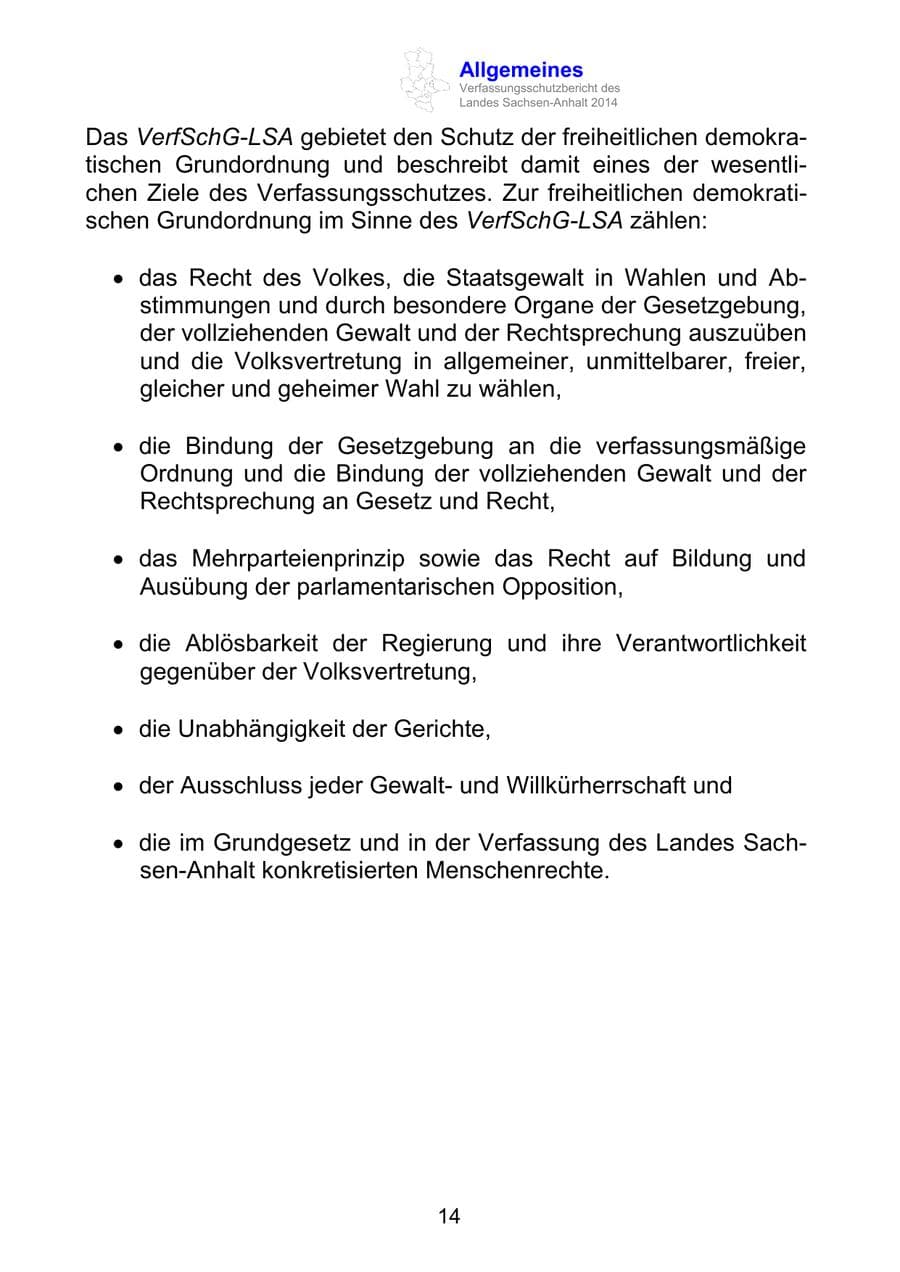 Seite 14 des Verfassungsschutzbericht 2014 Sachsen-Anhalt