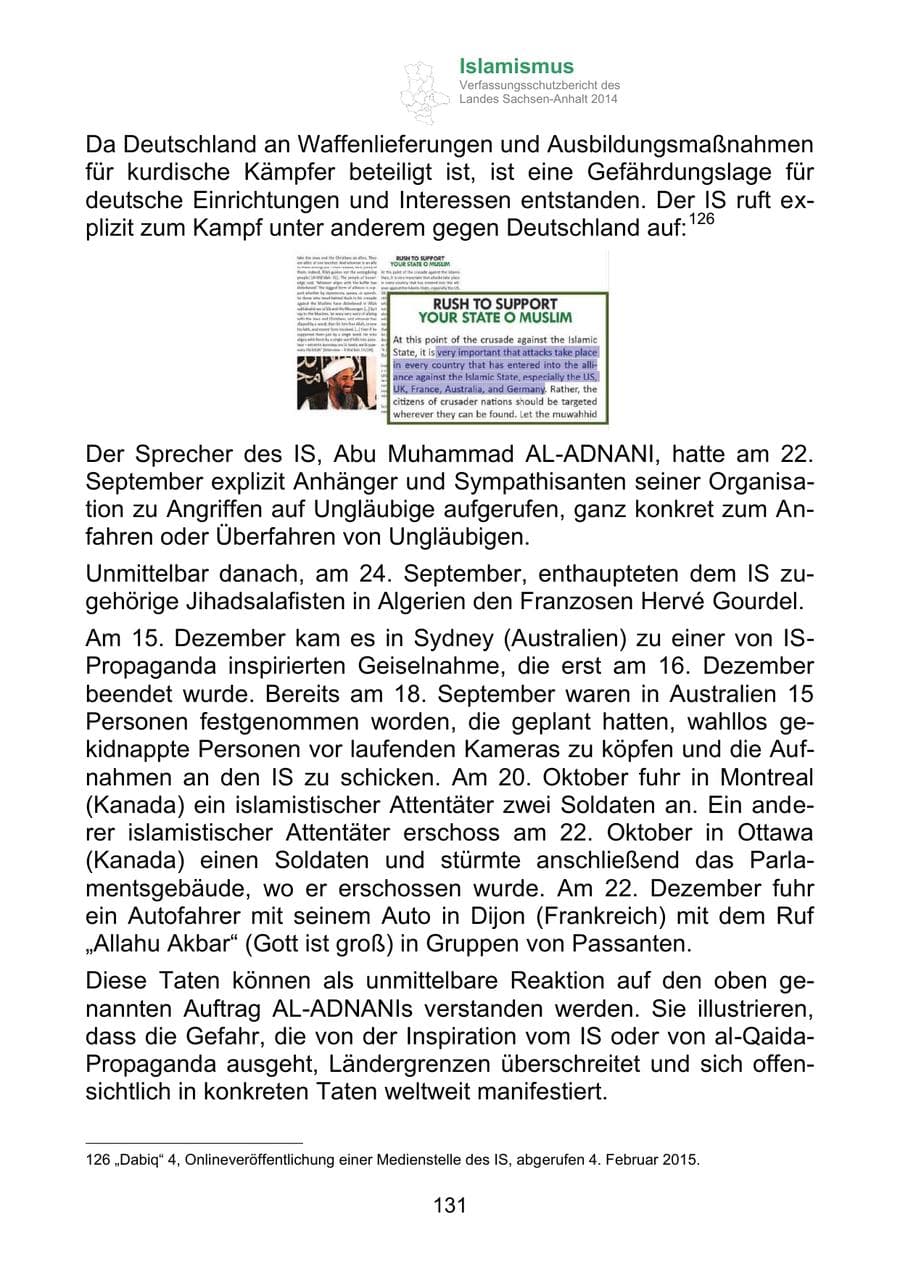 Seite 131 des Verfassungsschutzbericht 2014 Sachsen-Anhalt