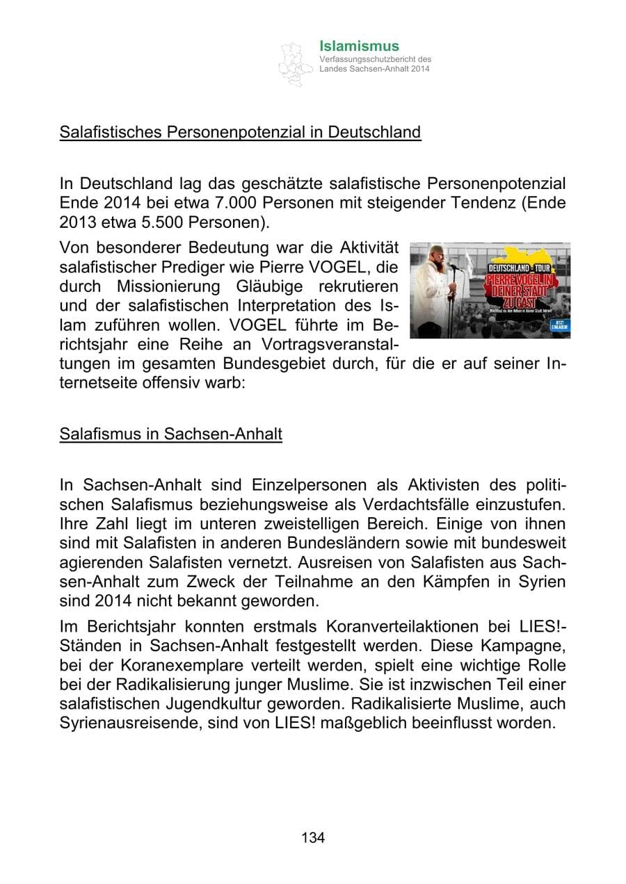 Seite 134 des Verfassungsschutzbericht 2014 Sachsen-Anhalt