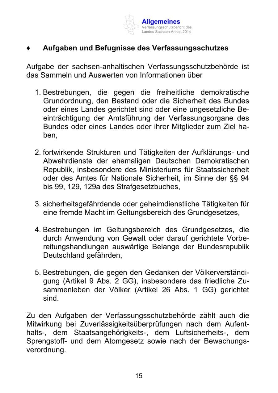 Seite 15 des Verfassungsschutzbericht 2014 Sachsen-Anhalt