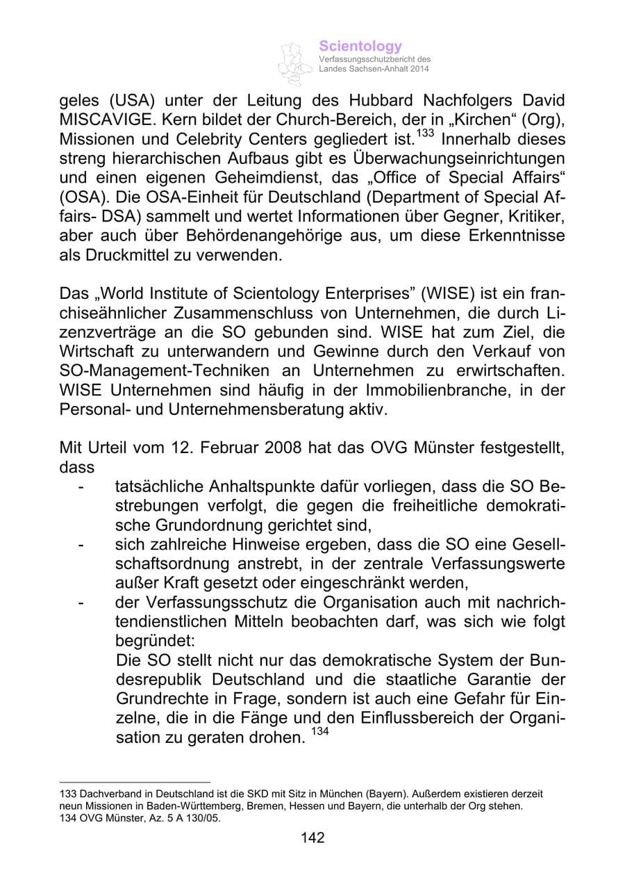 Seite 142 des Verfassungsschutzbericht 2014 Sachsen-Anhalt