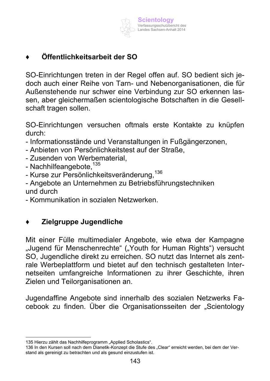 Seite 143 des Verfassungsschutzbericht 2014 Sachsen-Anhalt