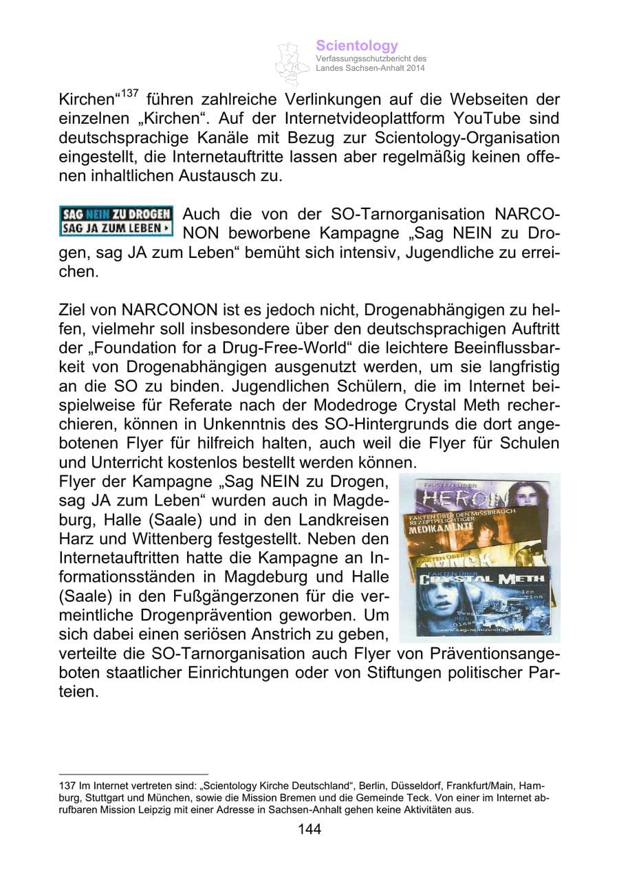 Seite 144 des Verfassungsschutzbericht 2014 Sachsen-Anhalt