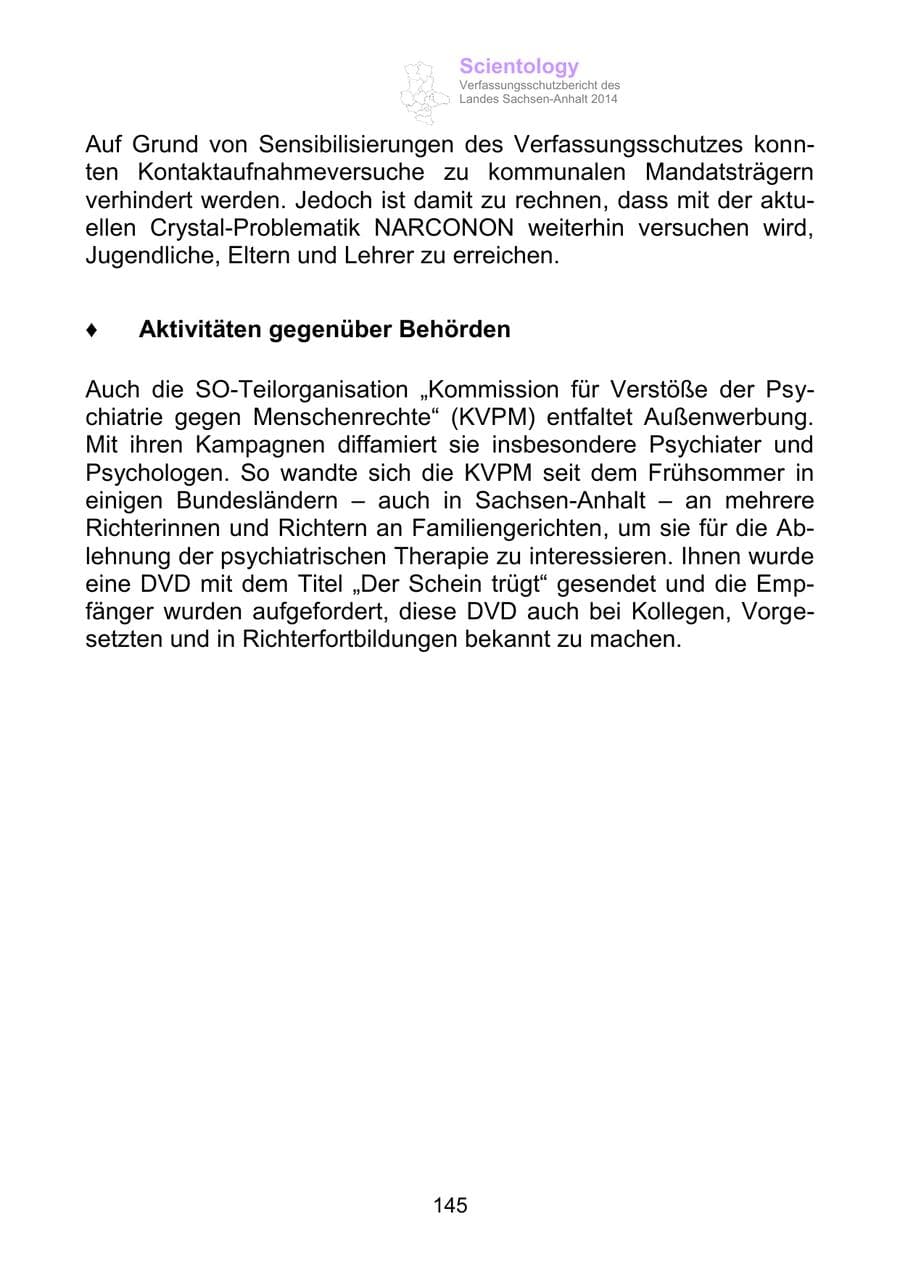 Seite 145 des Verfassungsschutzbericht 2014 Sachsen-Anhalt