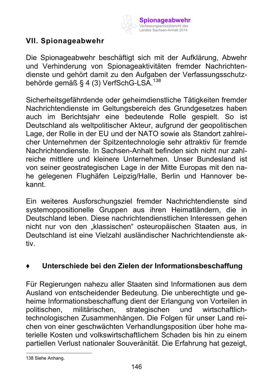 Seite 146 des Verfassungsschutzbericht 2014 Sachsen-Anhalt