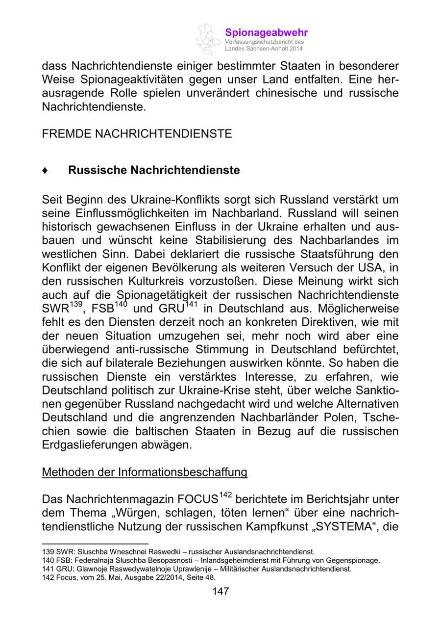 Seite 147 des Verfassungsschutzbericht 2014 Sachsen-Anhalt