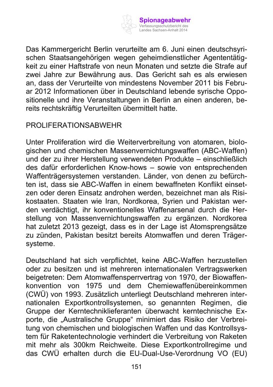 Seite 151 des Verfassungsschutzbericht 2014 Sachsen-Anhalt