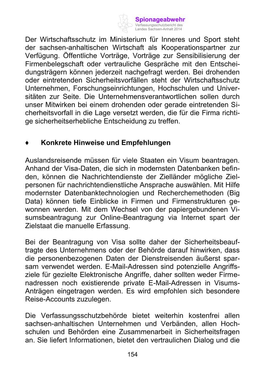 Seite 154 des Verfassungsschutzbericht 2014 Sachsen-Anhalt