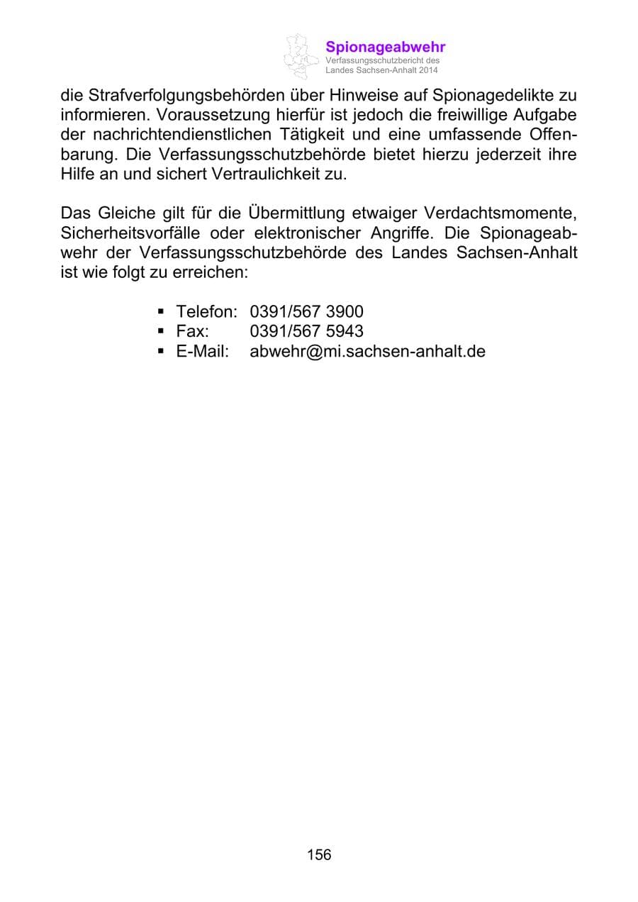 Seite 156 des Verfassungsschutzbericht 2014 Sachsen-Anhalt