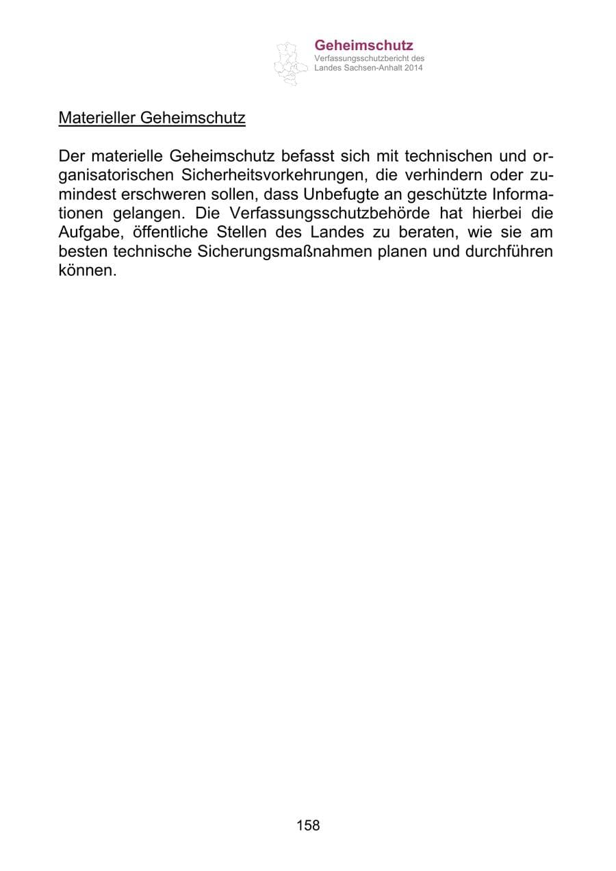Seite 158 des Verfassungsschutzbericht 2014 Sachsen-Anhalt