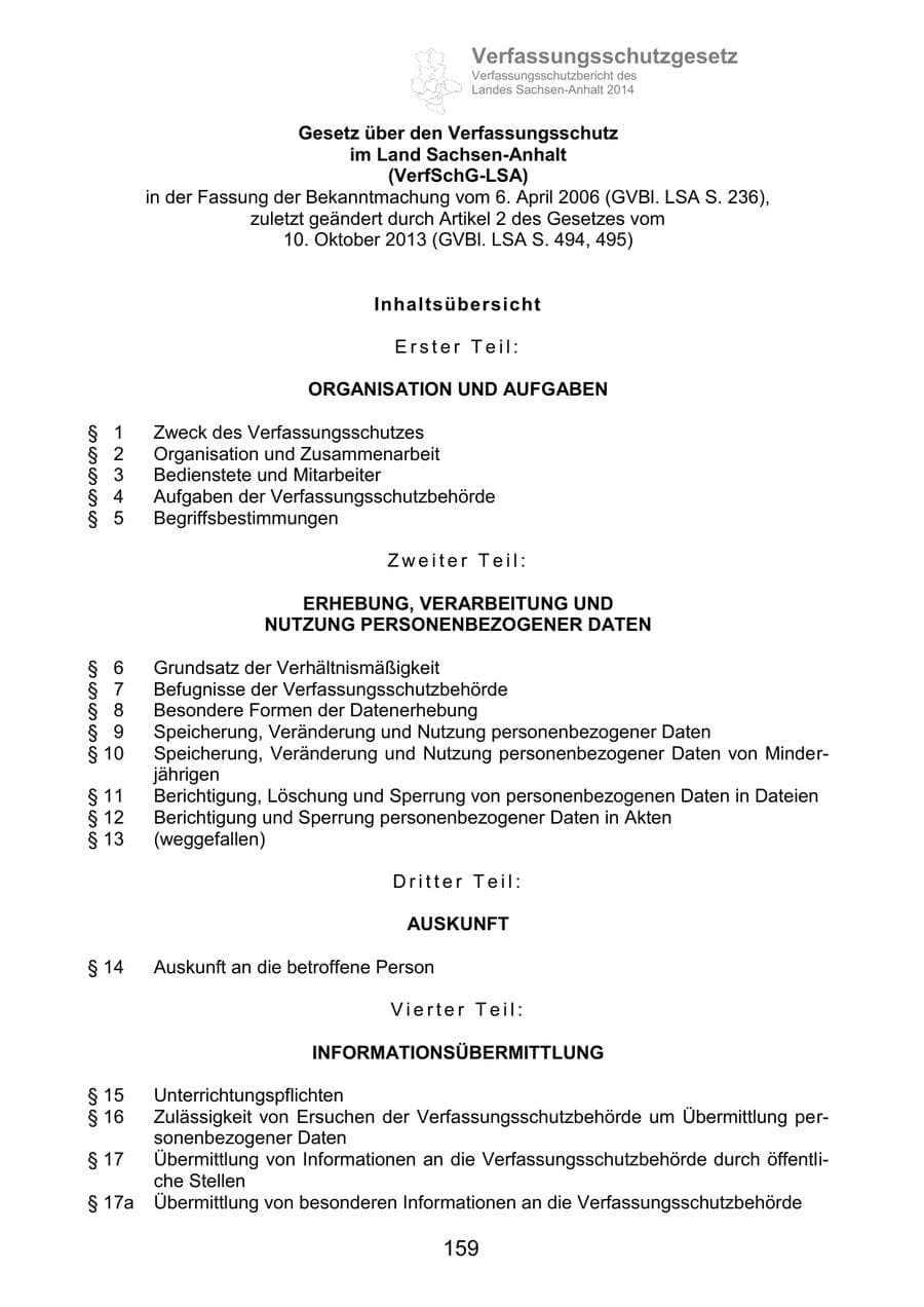 Seite 159 des Verfassungsschutzbericht 2014 Sachsen-Anhalt