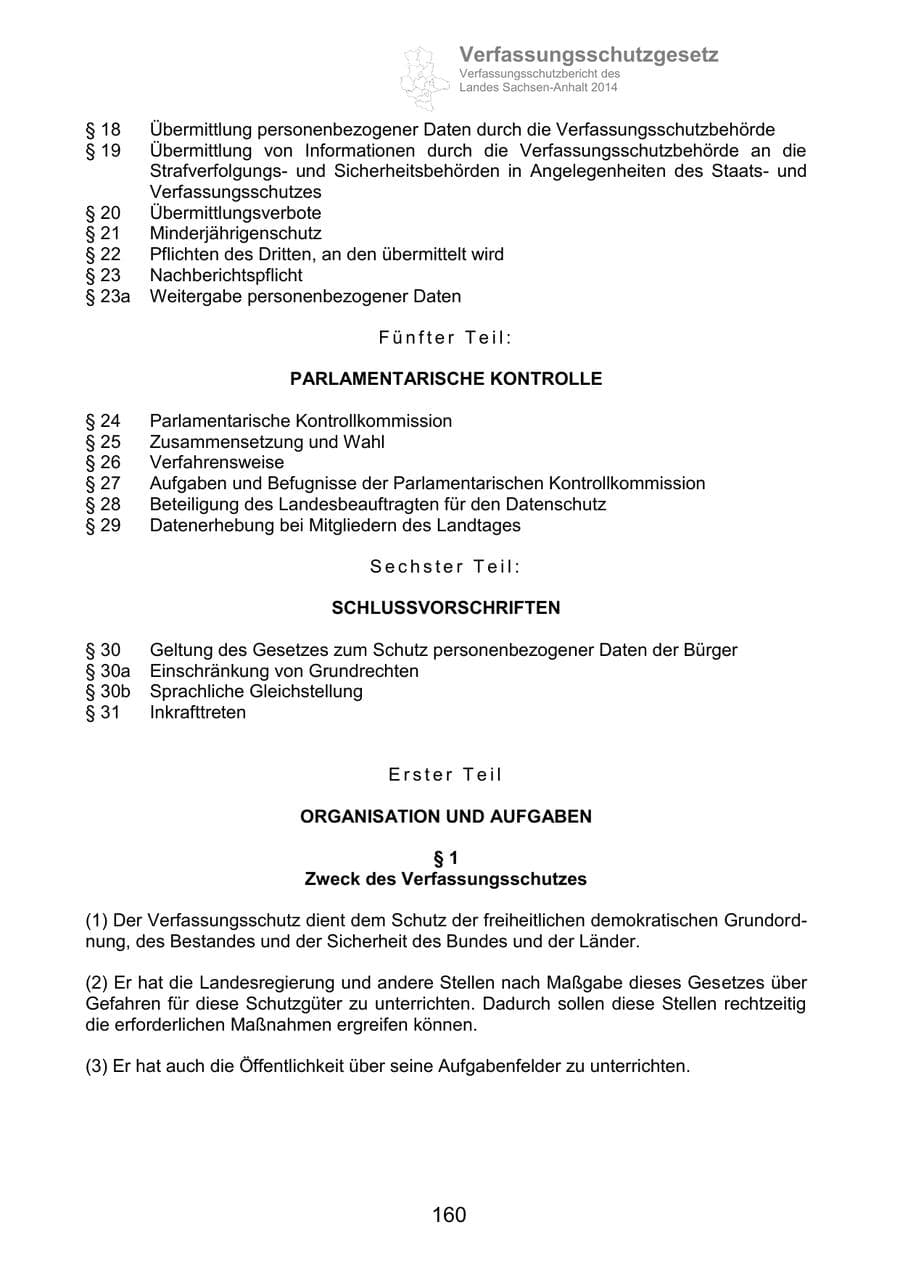Seite 160 des Verfassungsschutzbericht 2014 Sachsen-Anhalt