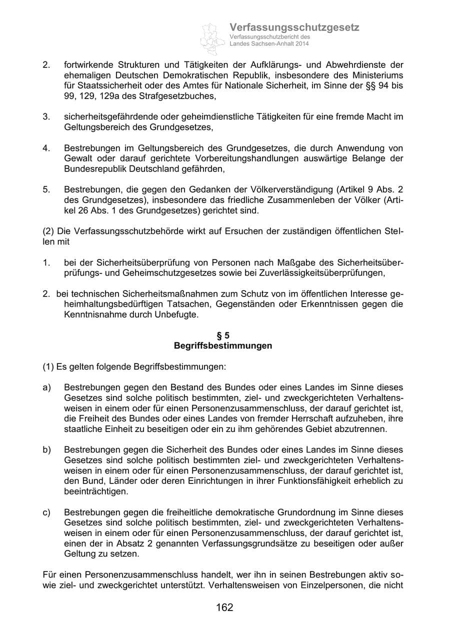 Seite 162 des Verfassungsschutzbericht 2014 Sachsen-Anhalt